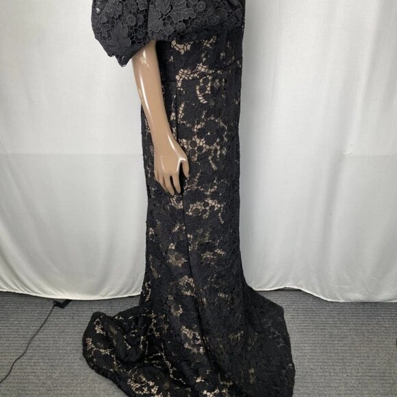 NEW RENE RUIZ Women’s Off-the-Shoulder Gown Black/Nude Floral Size 14 - Picture 6 of 7